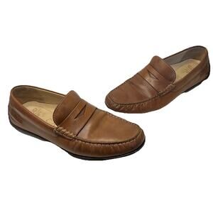 Ecco Penny Loafer Brown Casual Dress Shoes Leather Slip On Comfy Men US 9 EU 43